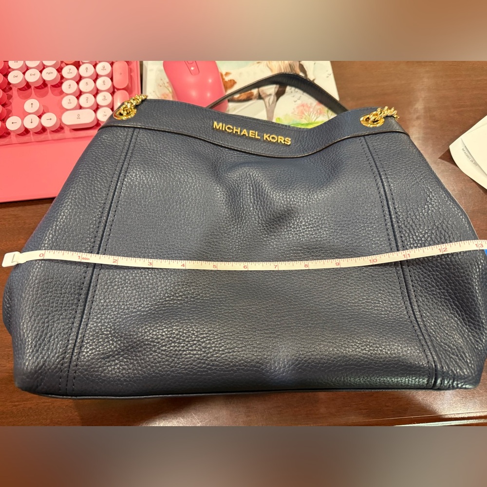 Michael Kors Dark Blue Shoulder Bag with Gold Accents - Picture 10 of 11